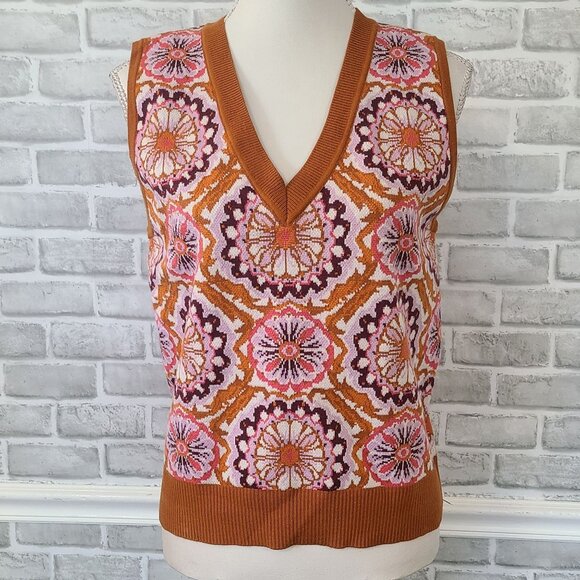 Philosophy V-neck Sleeveless Bohemian Sweater Vest NEW Large Jacquard Print - Picture 1 of 8